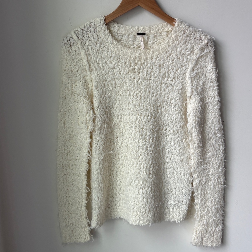 Free People September Song Wool Blend Sweater Ivory Cozy Boho Après Ski Size M